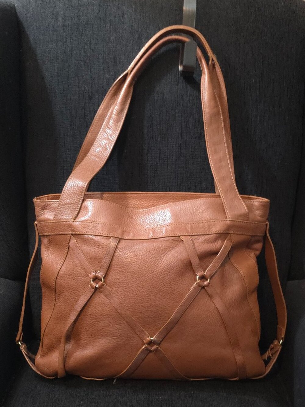 Juicy Couture Large Brown Leather Criss Cross Tote Bag